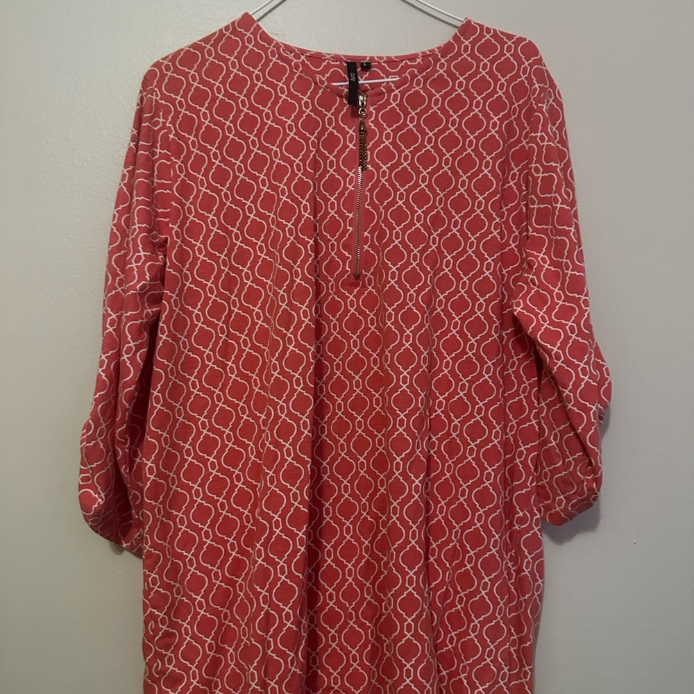 Pink Boxy Blouse with Mandarin Collar and 3/4 Sleeves